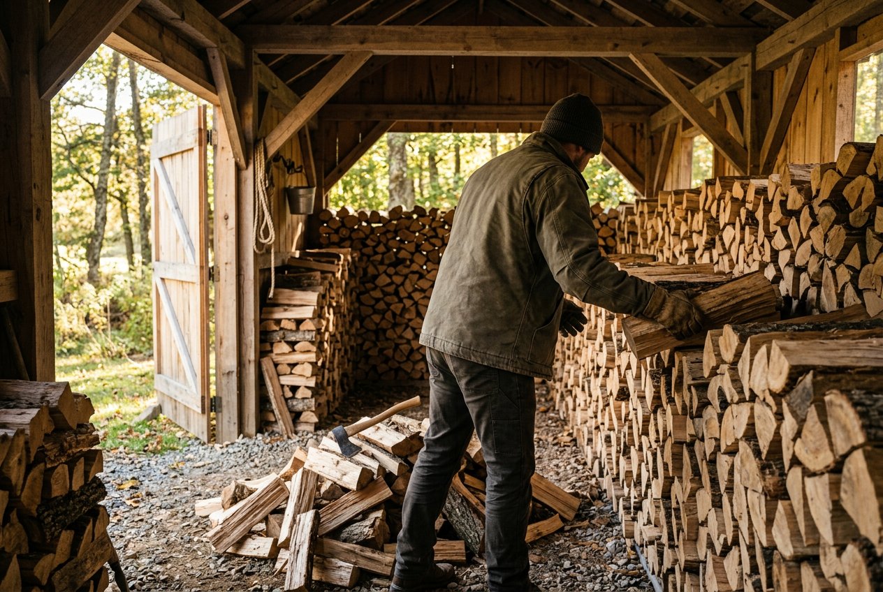 Укладка запаса в дровник в Лыткарине, район ул. Ярмарочная, 47